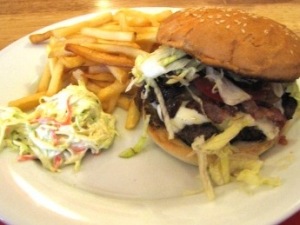 Moo with Cheese, Coleslaw and Fries
